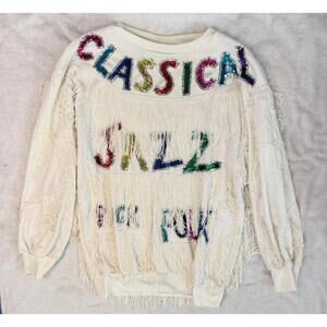 BONNIE BOERER fringe sequin music graphic sweatshirt S/P vintage Hong Kong